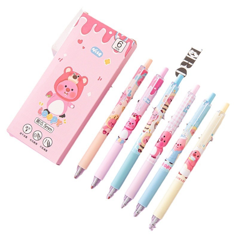 Set 6 Bút Mực gel Loopy Họa Tiết Dễ Thương Cho Học Sinh