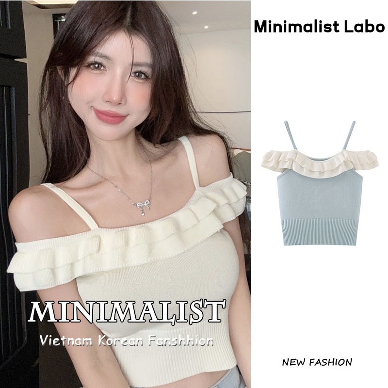 Áo kiểu Minimalist Labo hở vai phối bèo phong cách Pháp quyến rũ thời trang dành cho nữ