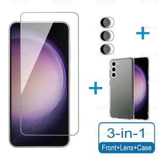 3in1 Dành Cho Samsung Galaxy S23 FE M55 A55 A25 A35 A05 A15 A54 A24 A14 4G 5G Ốp Lưng Trong Suốt + Phim Màn Hình Kính Cường Lực + Phim Ống Kính Máy Ảnh