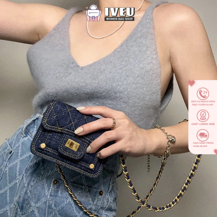 Túi Đeo Chéo mini Hình Vuông Chất Liệu denim Phong Cách Hàn Quốc Thời Trang Cho Nữ