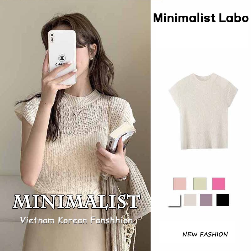 Minimalist Labo Áo Dệt Kim Mỏng Tay Ngắn Kiểu Pháp Thiết Kế Dễ Thương Cho Nữ