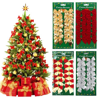 Set 12 Nơ Màu Vàng / Bạc Trang Trí Cây Thông Noel / Giáng Sinh