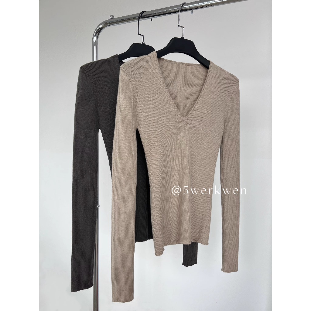 Áo sweater Dệt Kim Tay Dài Dáng Ôm Cổ Chữ v Thời Trang Mùa Thu Cho Nữ