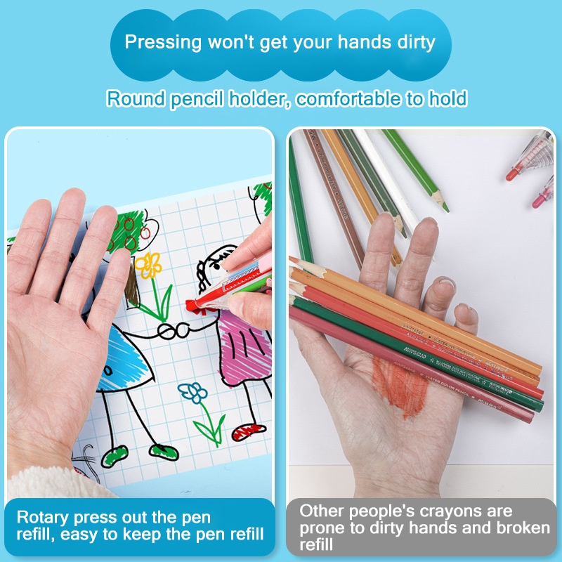 Bút Sáp Tô Màu 8 Trong 1 Dành Cho Bé, Sẽ không làm bẩn tay bạn, nhấn công tắc đầu để xoay
