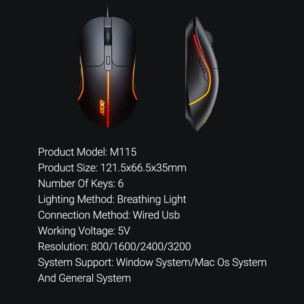 Xiaomi Chuột Máy Tính acer m115 Hiệu Ứng Ánh Sáng Nhiều Màu Sắc 800 / 1600 / 2400 / 3200dpi