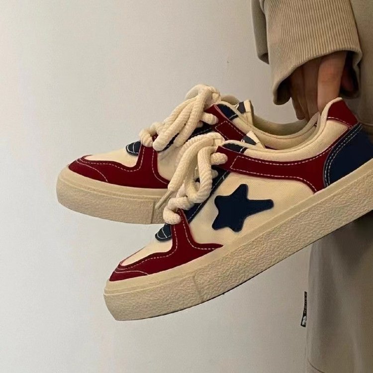 Giày Thể Thao Trắng Cổ Thấp In Hình Ngôi Sao Thời Trang Phong Cách retro