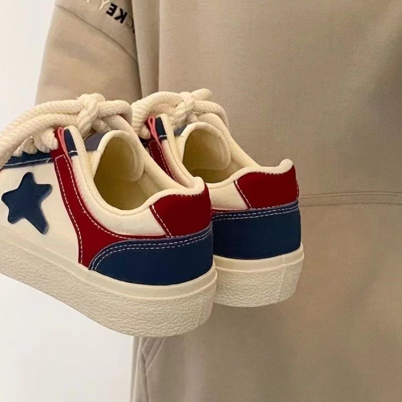 Giày Thể Thao Trắng Cổ Thấp In Hình Ngôi Sao Thời Trang Phong Cách retro