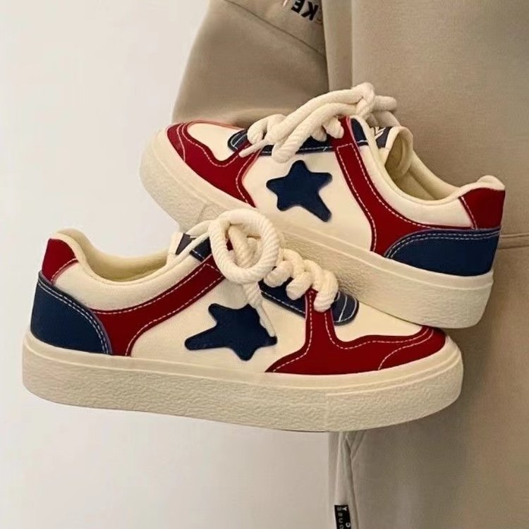 Giày Thể Thao Trắng Cổ Thấp In Hình Ngôi Sao Thời Trang Phong Cách retro