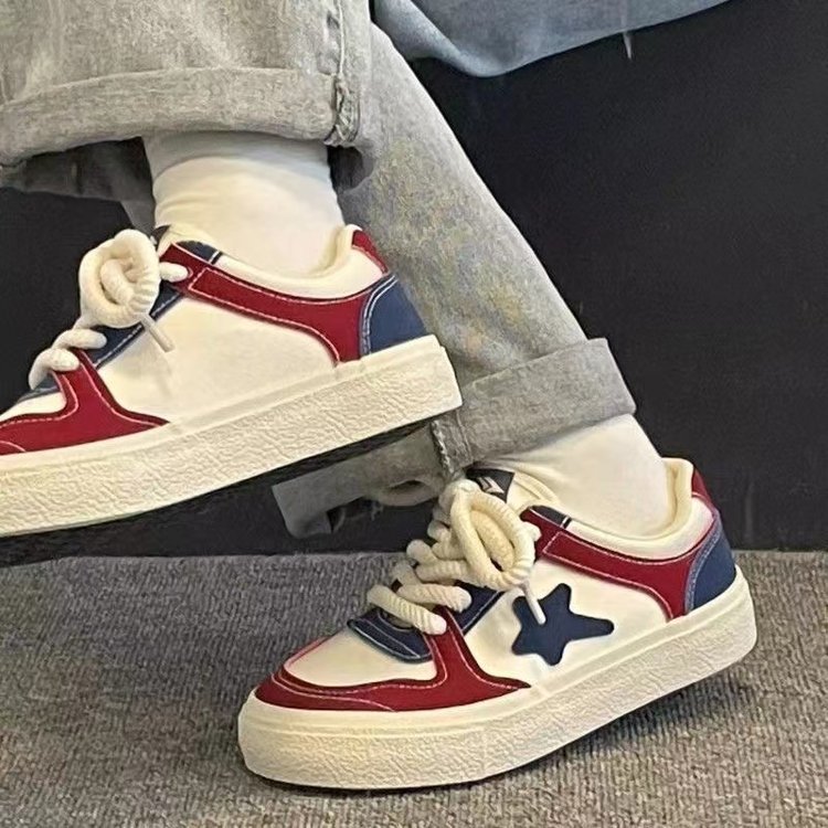 Giày Thể Thao Trắng Cổ Thấp In Hình Ngôi Sao Thời Trang Phong Cách retro