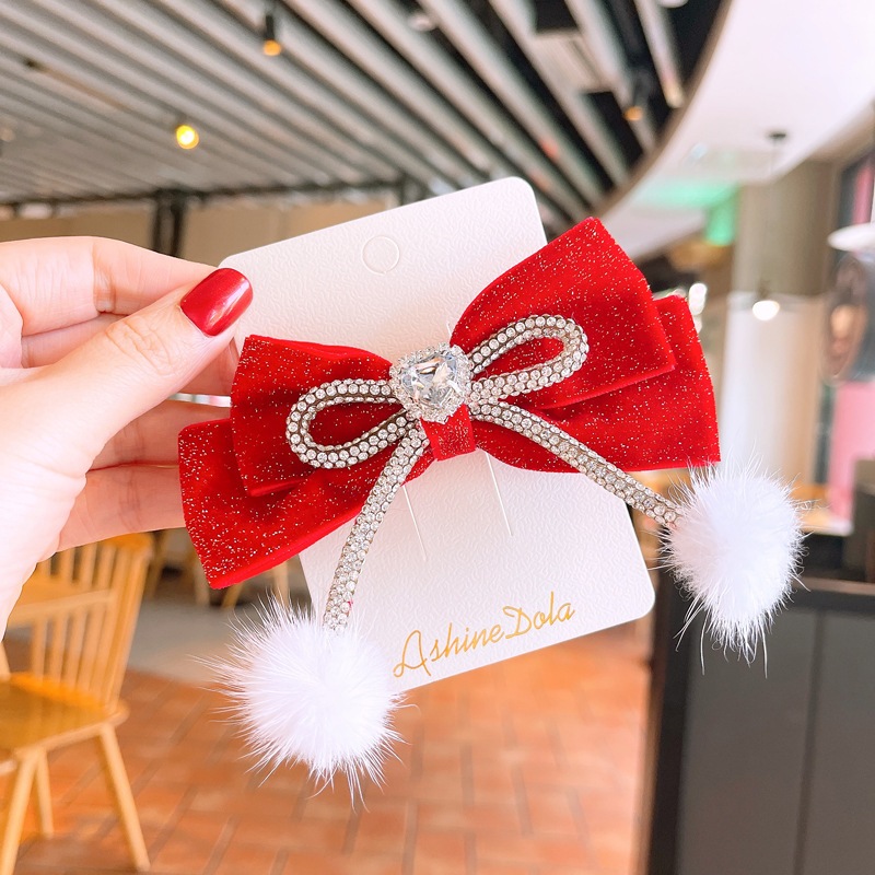 Kẹp Tóc Nơ Đỏ Hồng Phong Cách Công Chúa Dễ Thương Mừng Năm Mới Cho Bé Gái