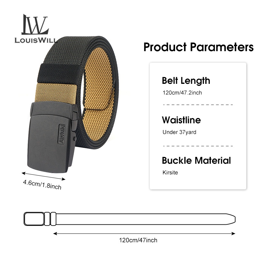 Louiswill Thắt Lưng nylon Hai Màu Nút Xoay 360 Độ Có Thể Điều Chỉnh Thời Trang Dành Cho Nam