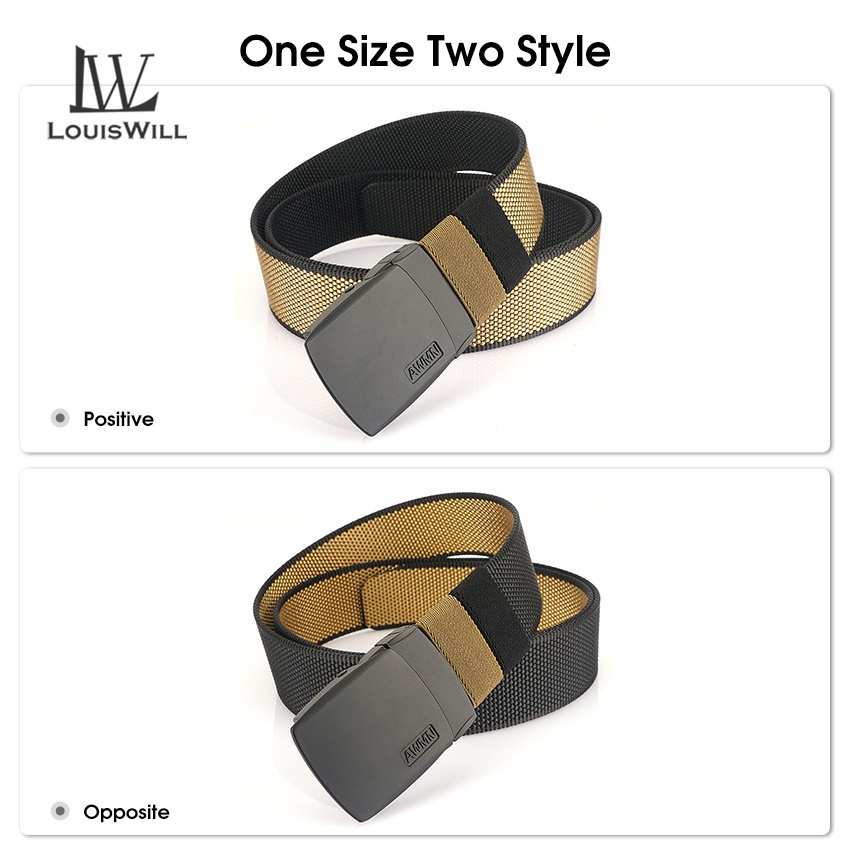 Louiswill Thắt Lưng nylon Hai Màu Nút Xoay 360 Độ Có Thể Điều Chỉnh Thời Trang Dành Cho Nam
