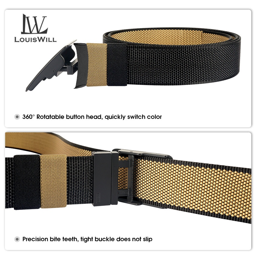 Louiswill Thắt Lưng nylon Hai Màu Nút Xoay 360 Độ Có Thể Điều Chỉnh Thời Trang Dành Cho Nam