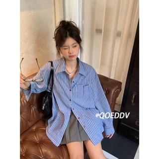 Áo Sơ Mi Tay Dài Chống Nắng Dáng Rộng Họa Tiết Kẻ Sọc Phong Cách Hàn Quốc Thời Trang Mùa Thu Cho Nữ