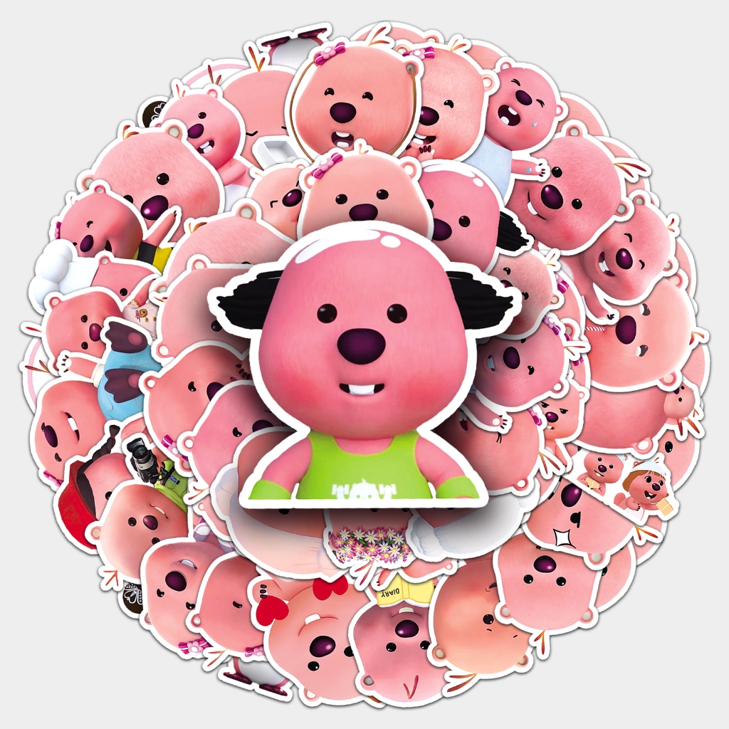 Set 50 / 10 Sticker Pororo Graffiti Chống Nước Màu Hồng Dễ Thương Trang Trí Điện Thoại Laptop Notebook Xe Đạp Mũ Bảo Hiểm