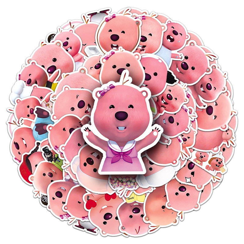 Set 50 / 10 Sticker Pororo Graffiti Chống Nước Màu Hồng Dễ Thương Trang Trí Điện Thoại Laptop Notebook Xe Đạp Mũ Bảo Hiểm