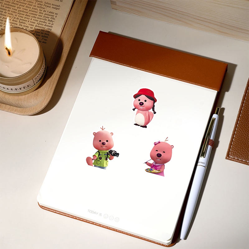 Set 50 / 10 Sticker Pororo Graffiti Chống Nước Màu Hồng Dễ Thương Trang Trí Điện Thoại Laptop Notebook Xe Đạp Mũ Bảo Hiểm