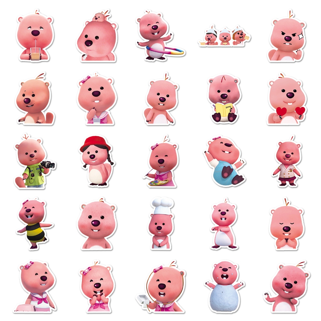Set 50 / 10 Sticker Pororo Graffiti Chống Nước Màu Hồng Dễ Thương Trang Trí Điện Thoại Laptop Notebook Xe Đạp Mũ Bảo Hiểm