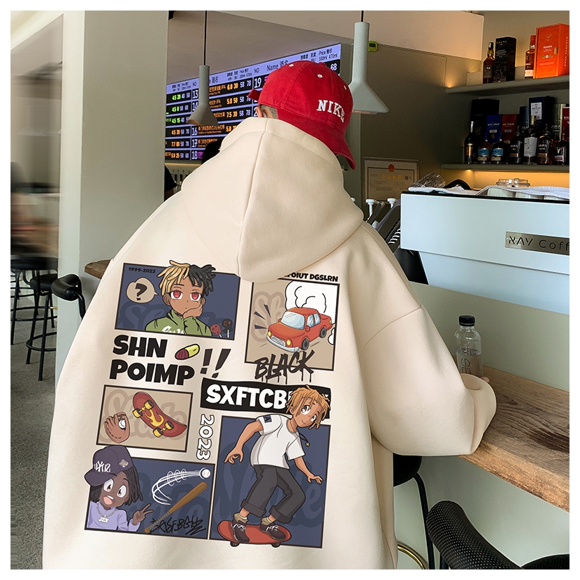 Áo Khoác Hoodie Nỉ Dày Dáng Rộng Kiểu retro Âu Mỹ Thời Trang Mùa Đông Cho Nam