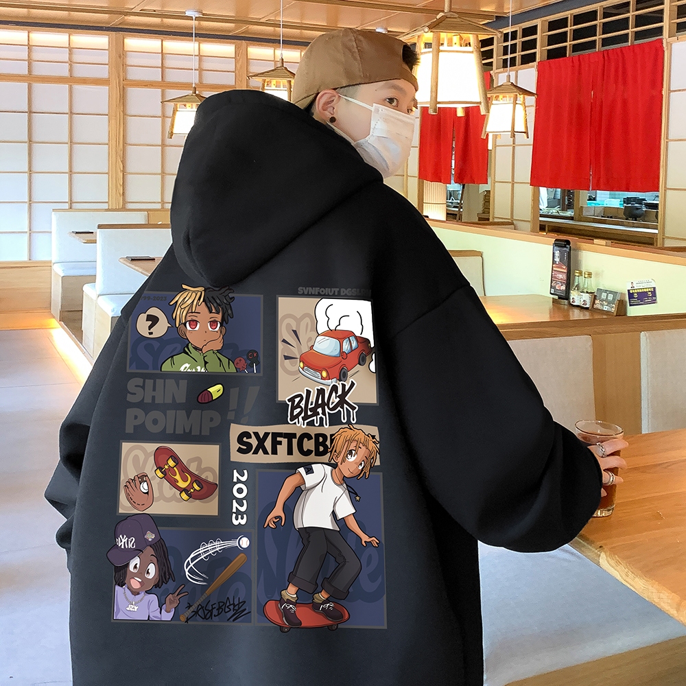 Áo Khoác Hoodie Nỉ Dày Dáng Rộng Kiểu retro Âu Mỹ Thời Trang Mùa Đông Cho Nam