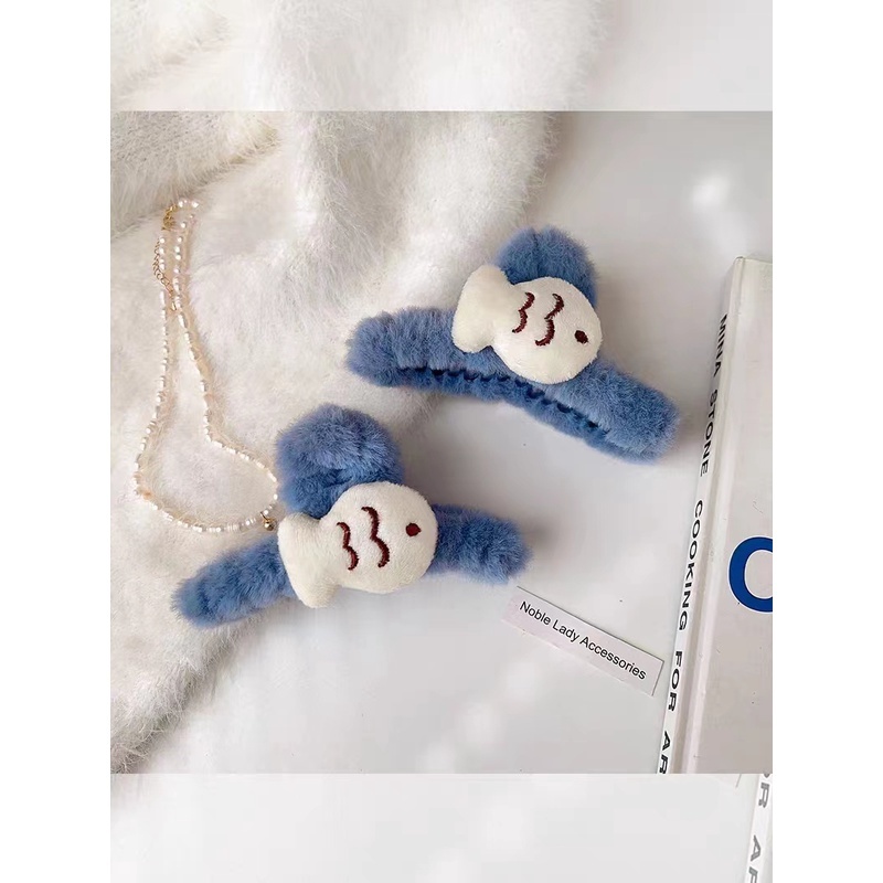 🎀 yakult 🎀Kẹp Tóc Hình Cá Mập Phủ Lông Dễ Thương Thời Trang