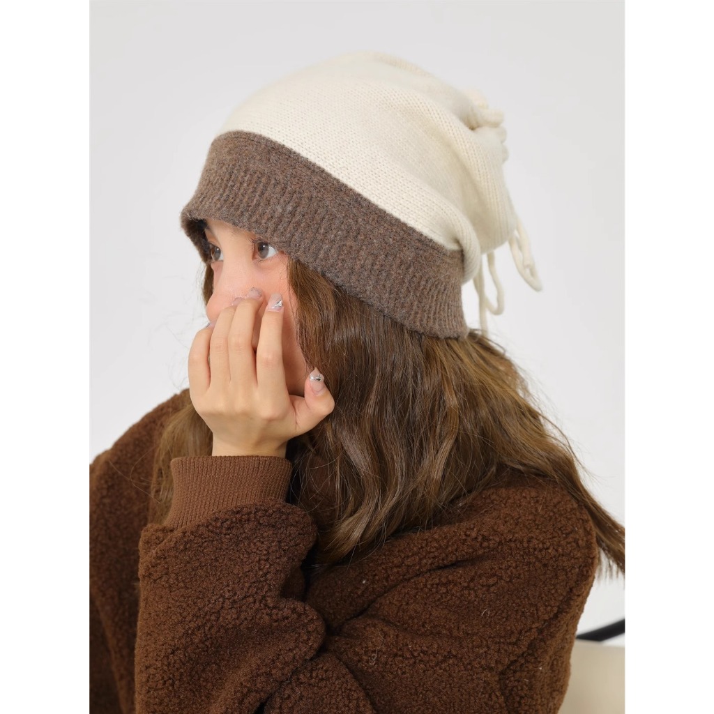 Mũ Len Trùm Đầu Màu Sắc Tương Phản Thời Trang Thu Đông Cho Nữ