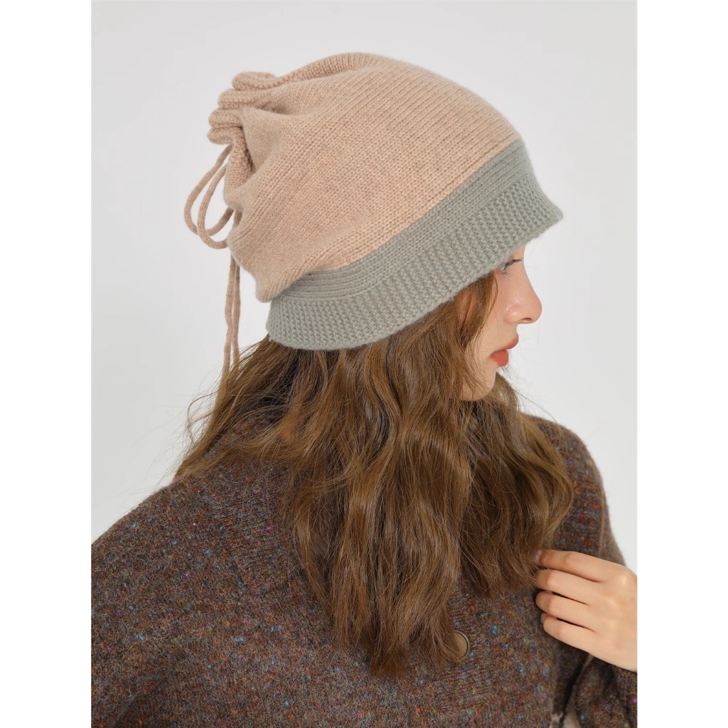 Mũ Len Trùm Đầu Màu Sắc Tương Phản Thời Trang Thu Đông Cho Nữ