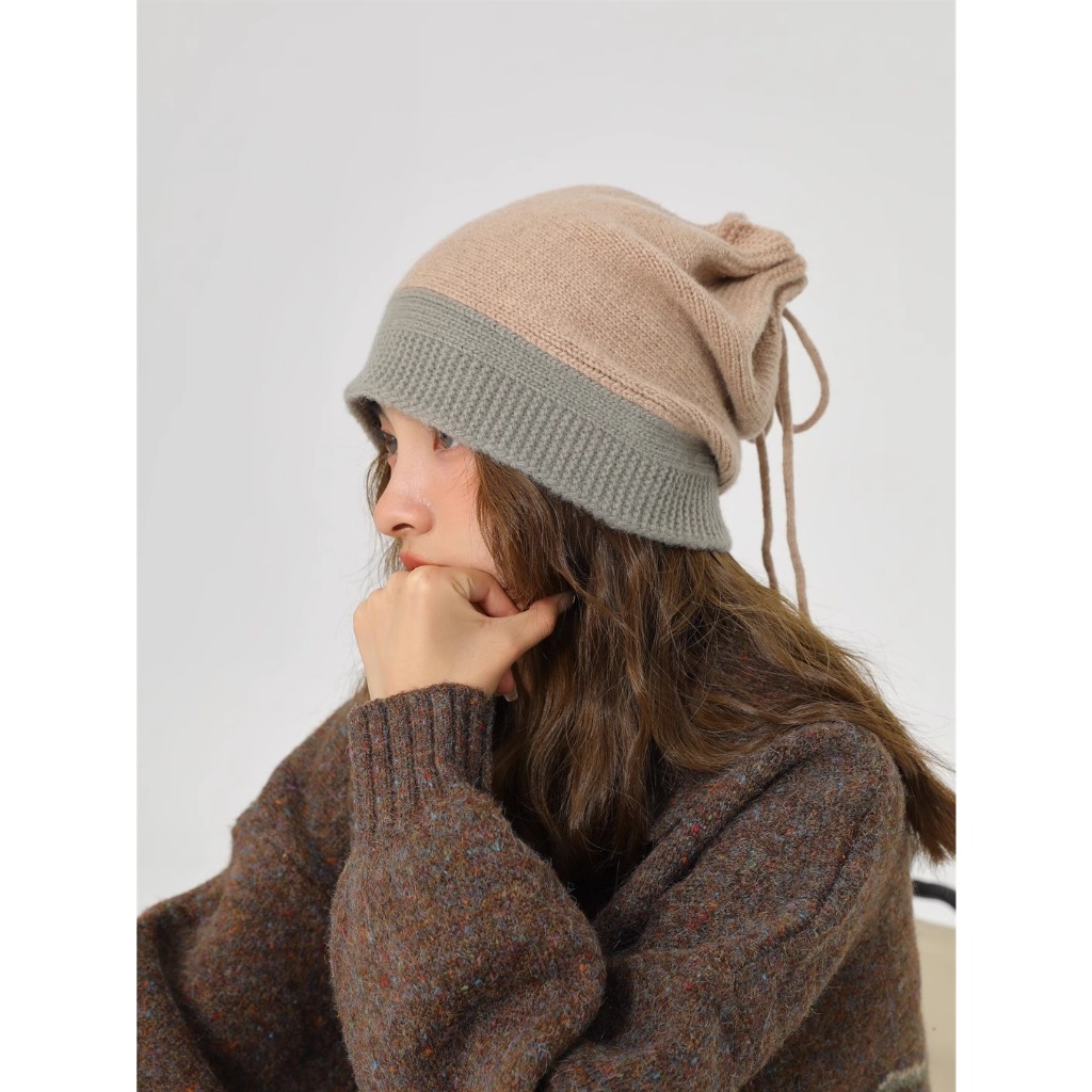 Mũ Len Trùm Đầu Màu Sắc Tương Phản Thời Trang Thu Đông Cho Nữ