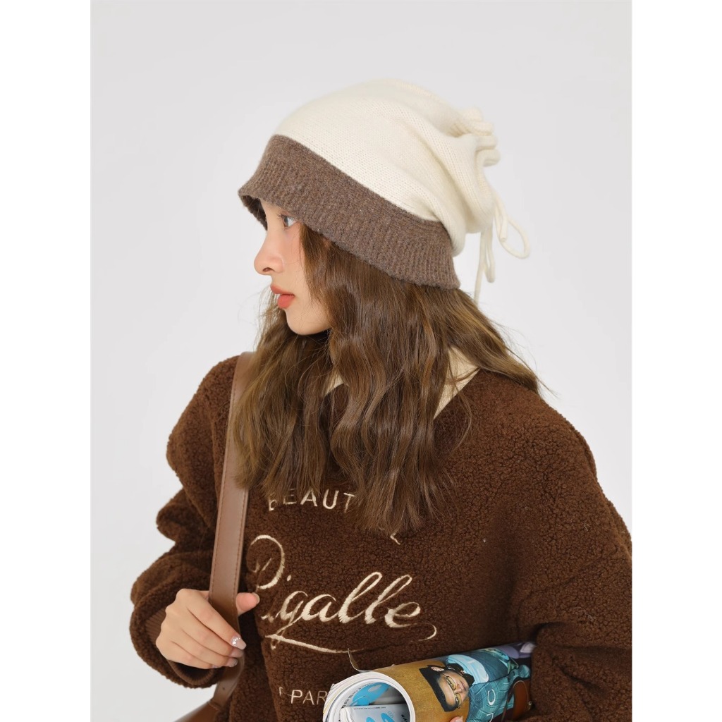 Mũ Len Trùm Đầu Màu Sắc Tương Phản Thời Trang Thu Đông Cho Nữ