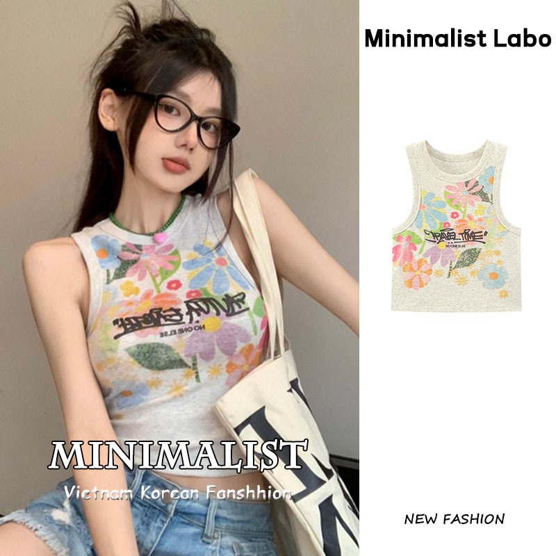 Minimalist Labo Áo thun không tay hoạ tiết hoa thời trang