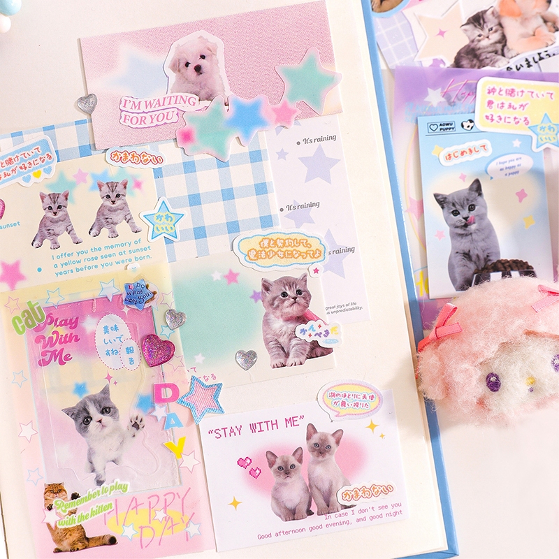 Mr. Paper  50 vé/túi Hình dán giấy in Ins style Mèo dễ thương Hình dán động vật hoạt hình Sáng tạo tài khoản Nguyên liệu ghép đôi goolka Nhật ký DIY Ly trang trí Niêm phong dán