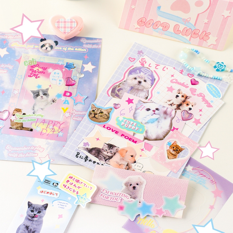 Mr. Paper  50 vé/túi Hình dán giấy in Ins style Mèo dễ thương Hình dán động vật hoạt hình Sáng tạo tài khoản Nguyên liệu ghép đôi goolka Nhật ký DIY Ly trang trí Niêm phong dán