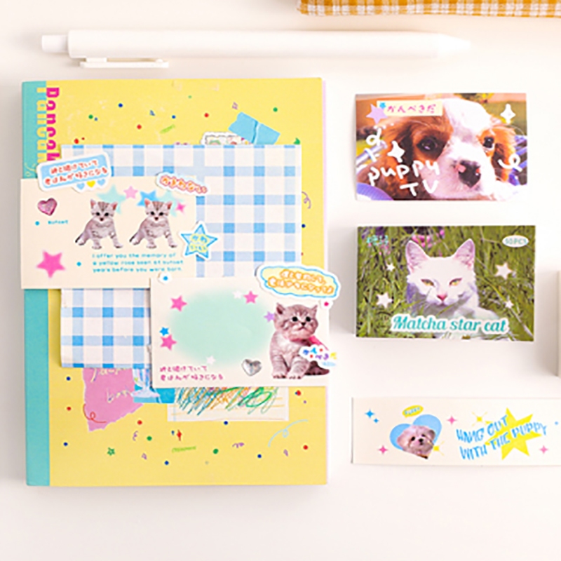 Mr. Paper  50 vé/túi Hình dán giấy in Ins style Mèo dễ thương Hình dán động vật hoạt hình Sáng tạo tài khoản Nguyên liệu ghép đôi goolka Nhật ký DIY Ly trang trí Niêm phong dán