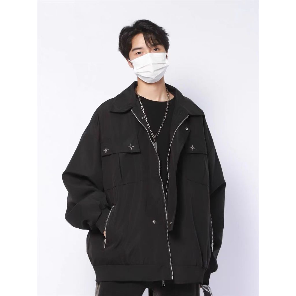 Eershenshi Áo Khoác Màu Trơn Phối Khóa Kéo Phong Cách harajuku Cho Nam