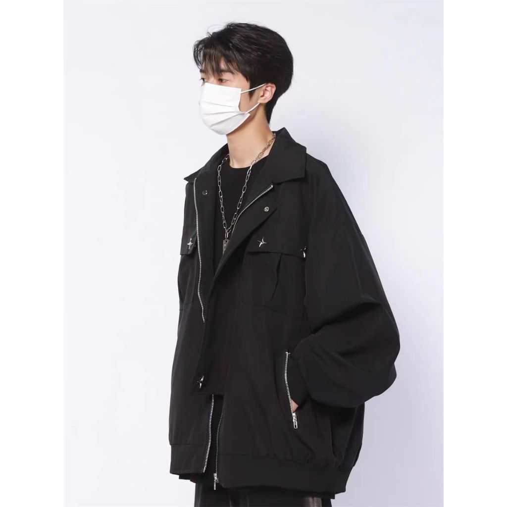 Eershenshi Áo Khoác Màu Trơn Phối Khóa Kéo Phong Cách harajuku Cho Nam