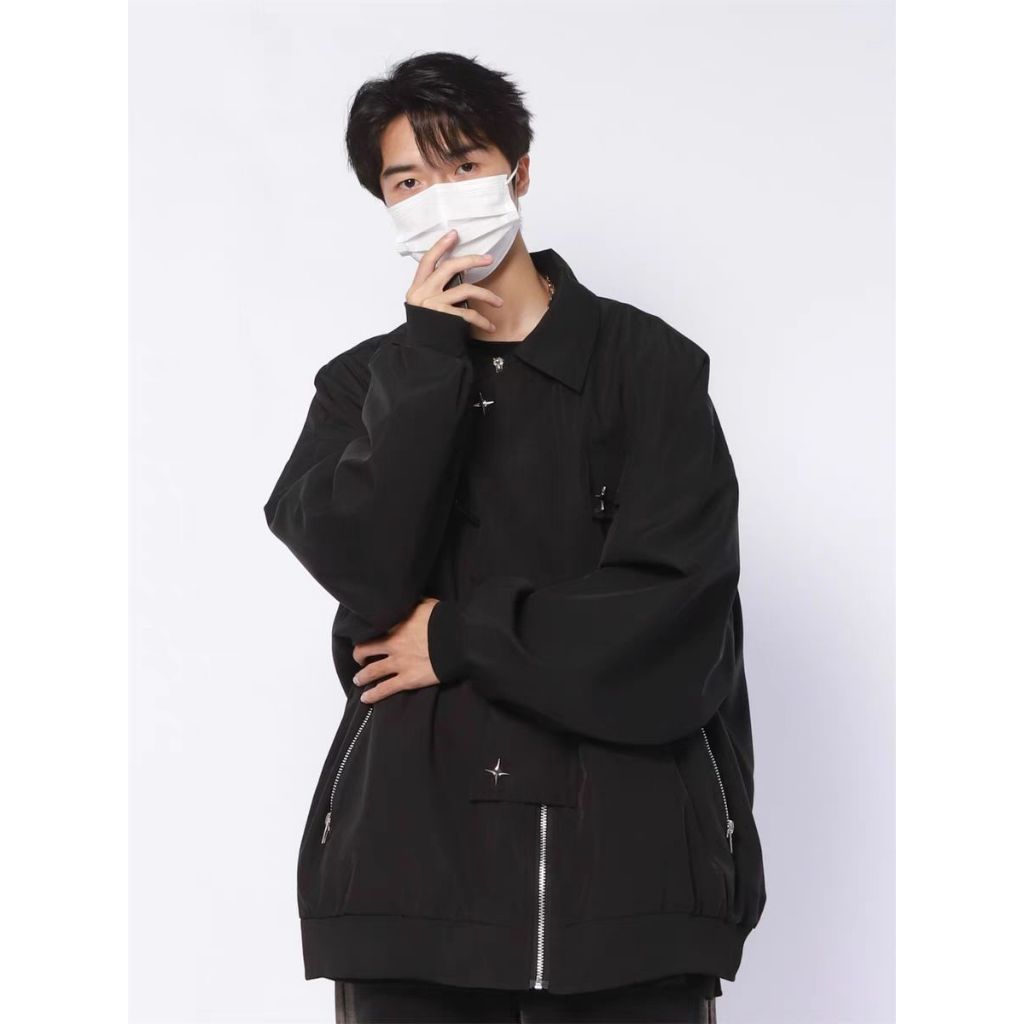 Eershenshi Áo Khoác Màu Trơn Phối Khóa Kéo Phong Cách harajuku Cho Nam