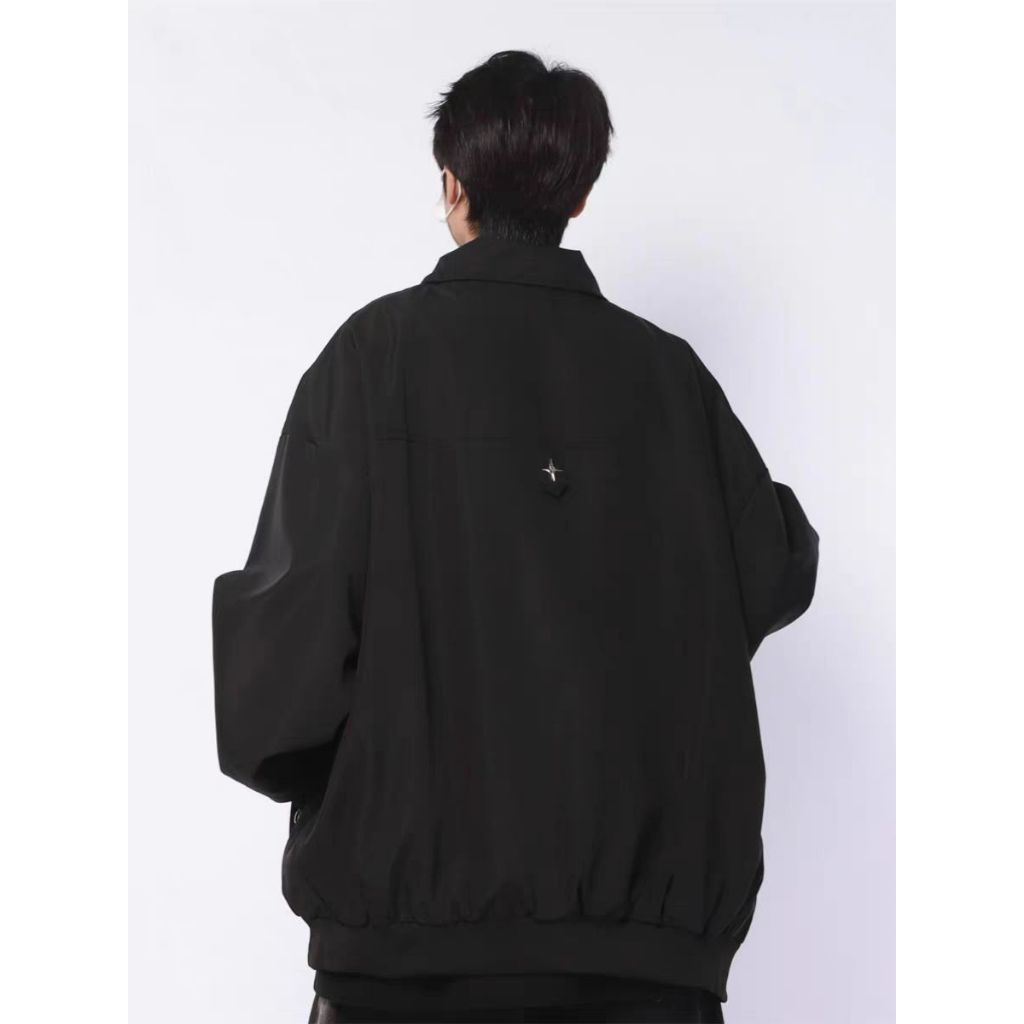 Eershenshi Áo Khoác Màu Trơn Phối Khóa Kéo Phong Cách harajuku Cho Nam