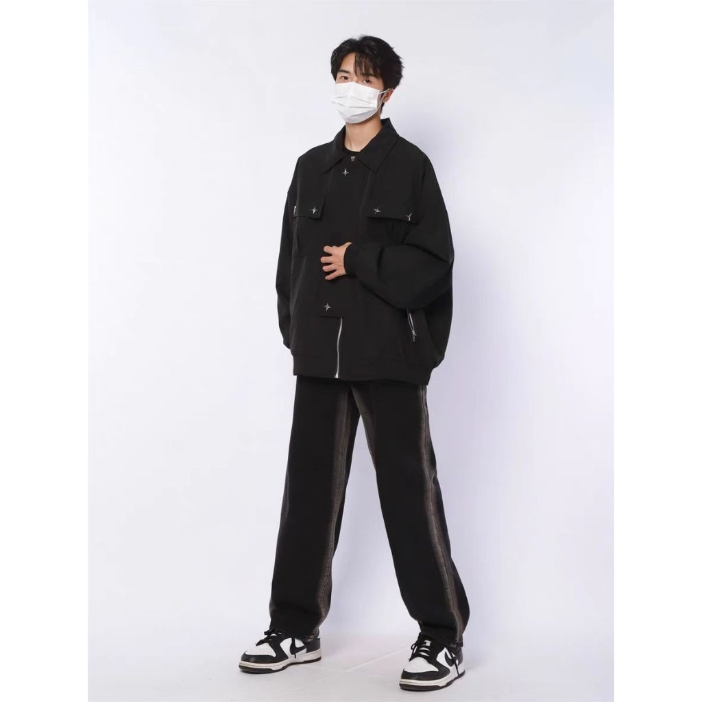 Eershenshi Áo Khoác Màu Trơn Phối Khóa Kéo Phong Cách harajuku Cho Nam