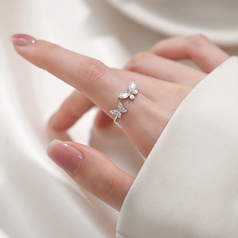 ✨✨Nhẫn Hở Mạ Bạc Hình Bướm Đính Đá zircon Đôi Cao Cấp Cho Nữ