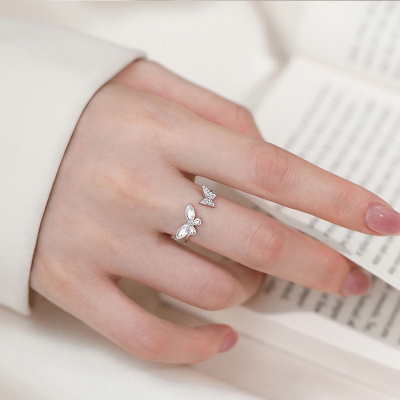 ✨✨Nhẫn Hở Mạ Bạc Hình Bướm Đính Đá zircon Đôi Cao Cấp Cho Nữ