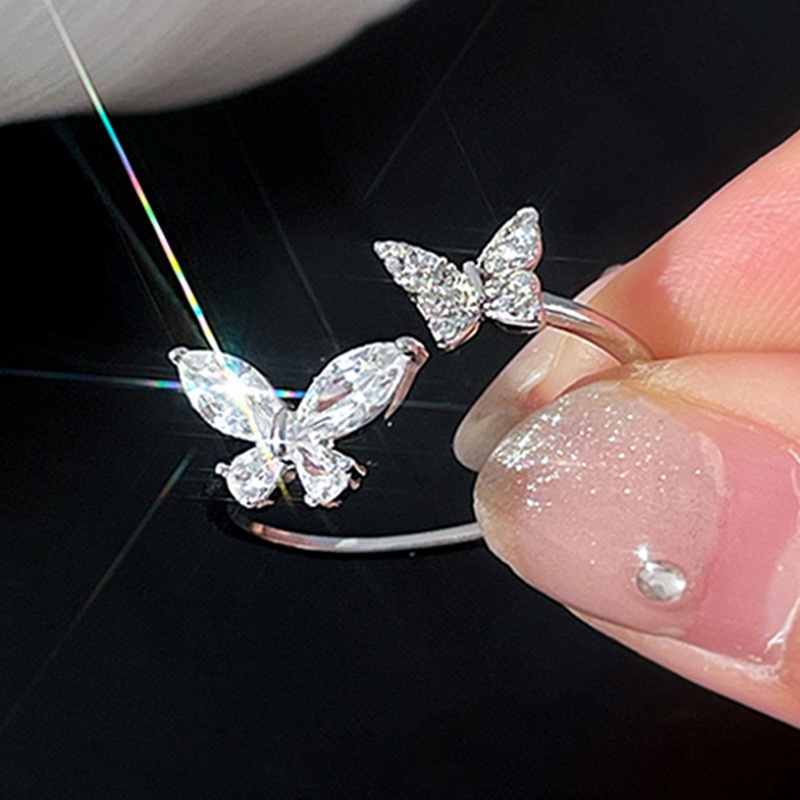✨✨Nhẫn Hở Mạ Bạc Hình Bướm Đính Đá zircon Đôi Cao Cấp Cho Nữ