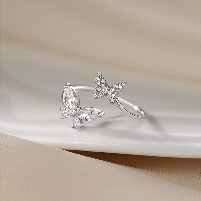 ✨✨Nhẫn Hở Mạ Bạc Hình Bướm Đính Đá zircon Đôi Cao Cấp Cho Nữ