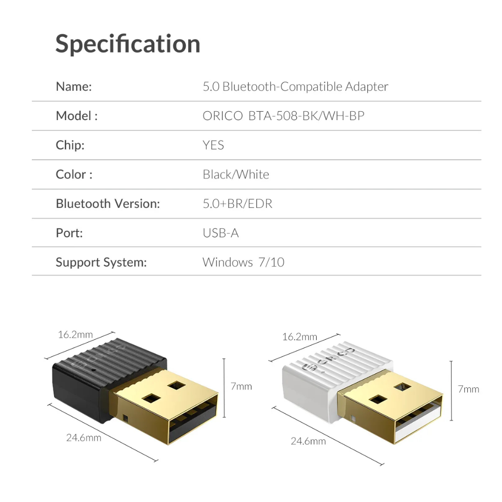 ORICO Đầu chuyển đổi Bluetooth 5.0 cổng USB mini cho loa/chuột không dây kết nối vớ (BTA-508)