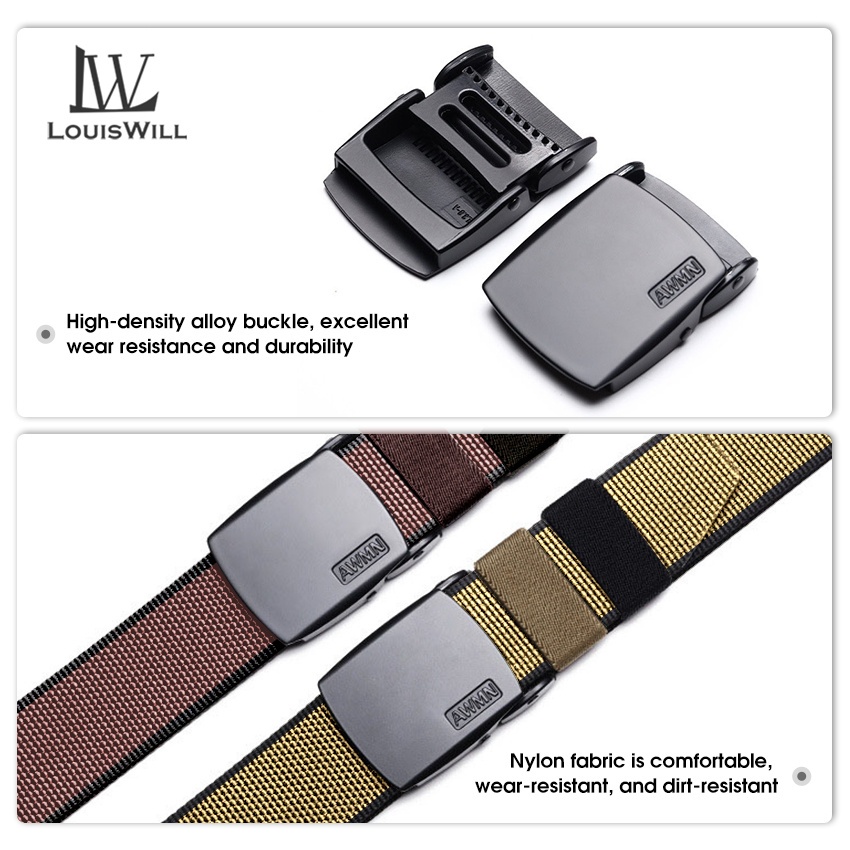 Louiswill Thắt Lưng nylon Hai Màu Nút Xoay 360 Độ Có Thể Điều Chỉnh Thời Trang Dành Cho Nam