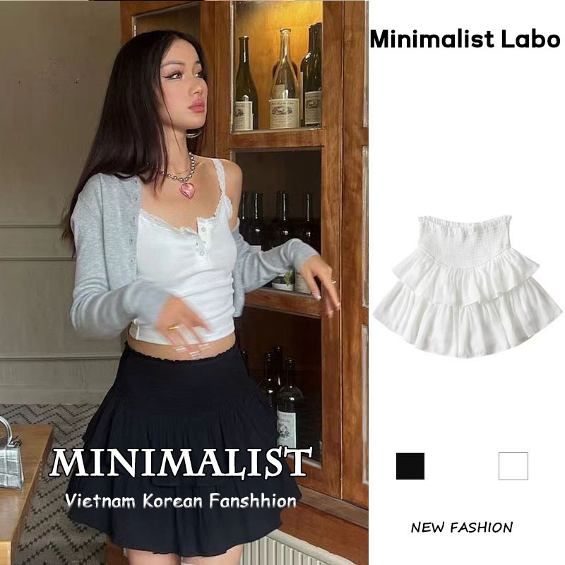 Minimalist Labo Chân Váy Ngắn Lưng Cao Màu Trắng Phong Cách Hàn Quốc