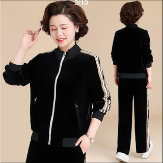 Áo Khoác Thể Thao Hai Mảnh Bằng Vải Nhung Màu Vàng Thời Trang Kiểu Mới Phù Hợp Với Mùa Xuân Và Mùa Thu Dành Cho Mẹ Trung Niên