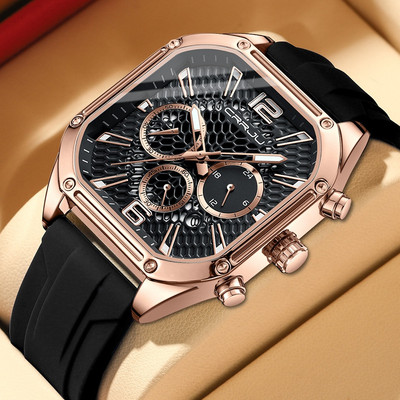 Crrju Đồng Hồ quartz Mặt Vuông Đa Năng Dạ Quang Chống Thấm Nước Phong Cách retro Cho Nam 2311XL