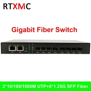 Bộ chuyển đổi Gigabit Ethernet 8SFP & 2UTP Bộ chuyển đổi phương tiện quang học bằng sợi Ethernet 8 * SFP và 2 * Cổng RJ45 10 / 100 / 1000M & 8 * Cổng 1.25G SFP