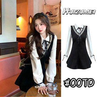 HUIZUMEI Đầm Dài Tay Dáng Ôm Nhẹ Nhàng Và Mỏng Phong Cách preppy Nhỏ Cho Người Nhỏ
