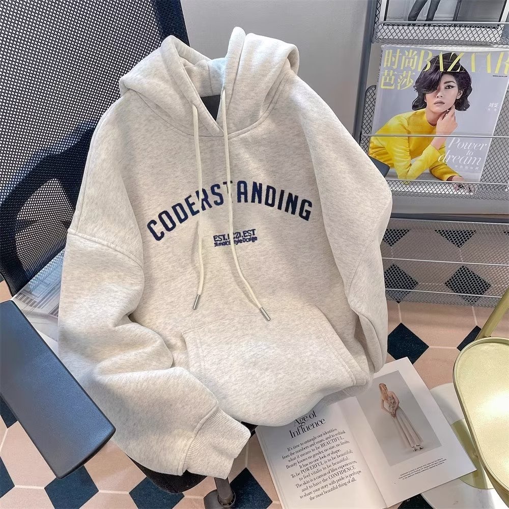 Áo Khoác hoodie Dày Dặn Dáng Rộng Phong Cách retro Hàn Quốc Cho Nam Nữ